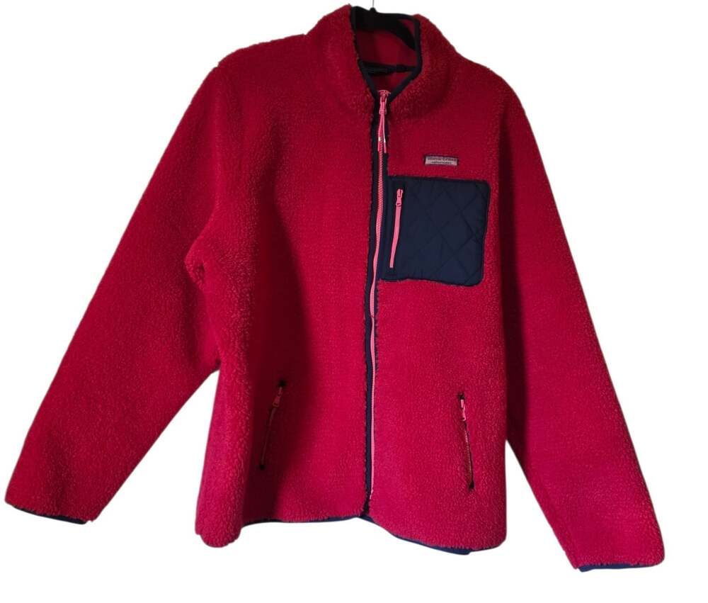 Vineyard Vines Heritage High-Pile Fleece Full Zip Women's Red Jacket Sz XL